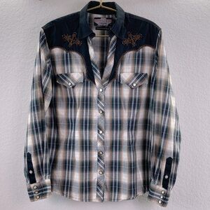 Brooks & Dunn Collection by Panhandle Slim Large Plaid Western Shirt Pearl Snap